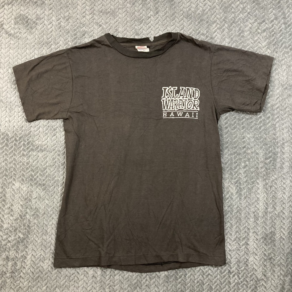 Vintage Island Warrior Hawaiian Warrior Graphic T-Shirt Men's M Black Faded VTG